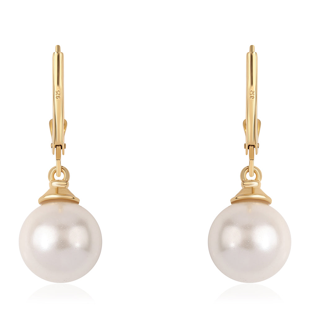 Arannyal Bevont Ezüst Fülbevaló Fekete Spinellel és Fehér Édesvízi Kagylógyönggyel