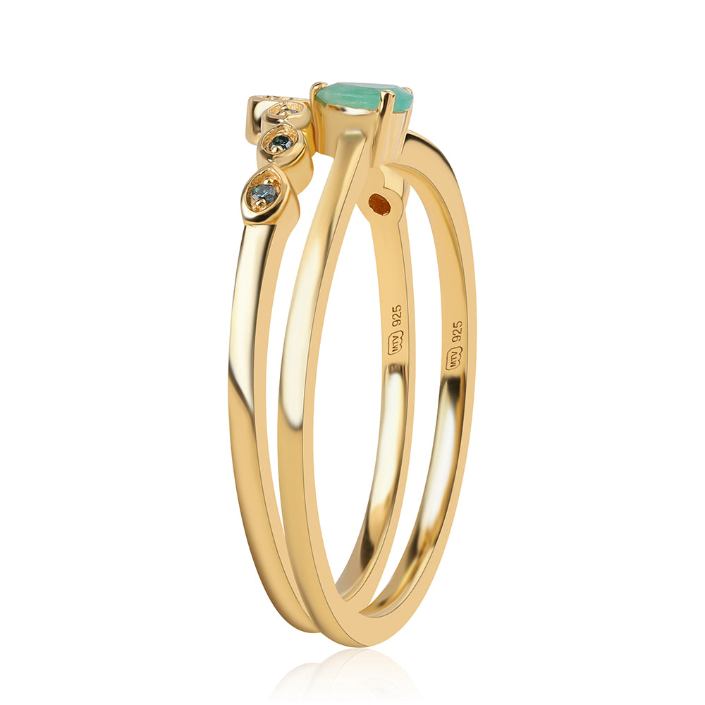 Arannyal Bevont Ezüst Szett Kék Gyémánttal és Brazil Smaragddal ( Gyűrű )