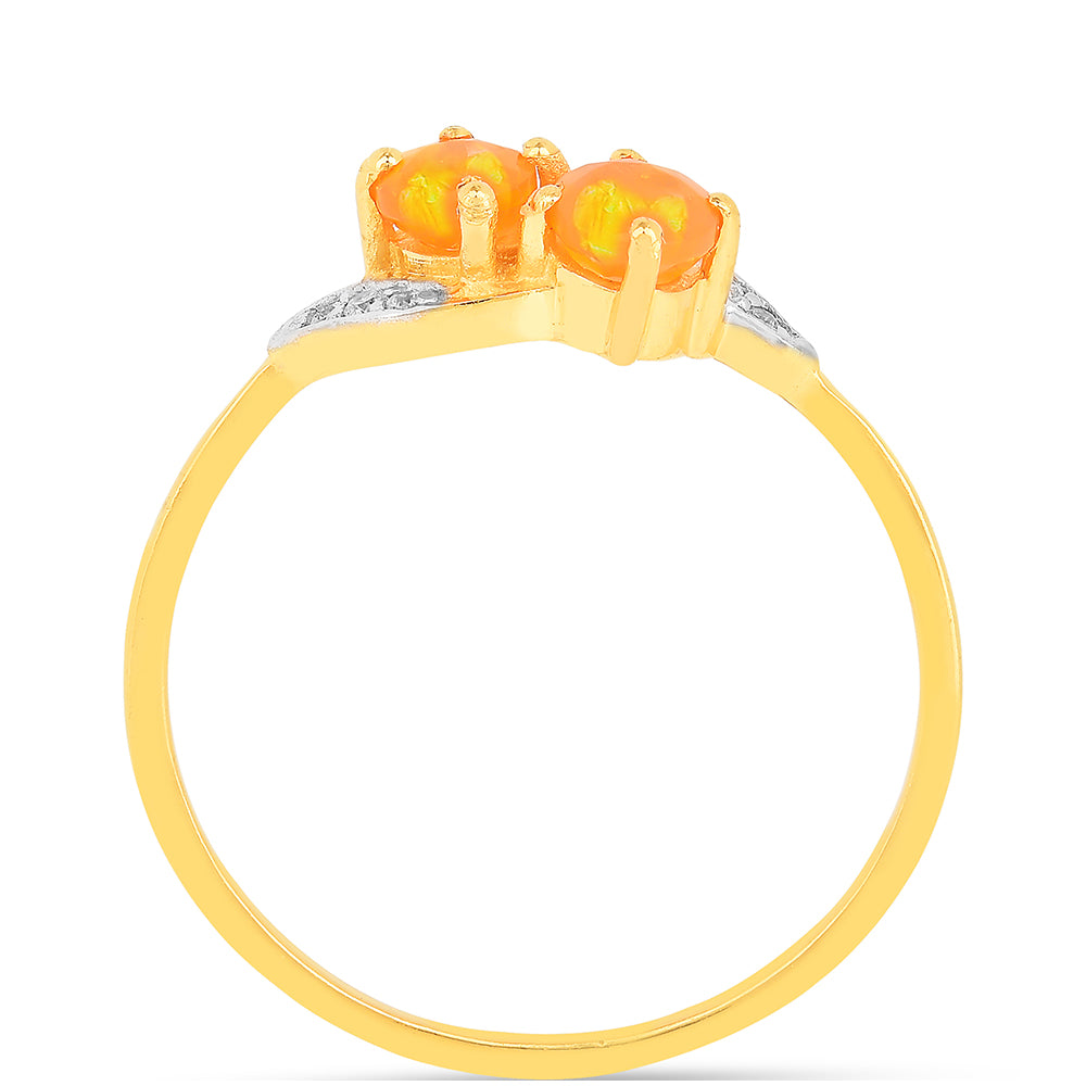 Arannyal Bevont Ezüst Gyűrű Tűzopállal és Fehér Cirkónnal