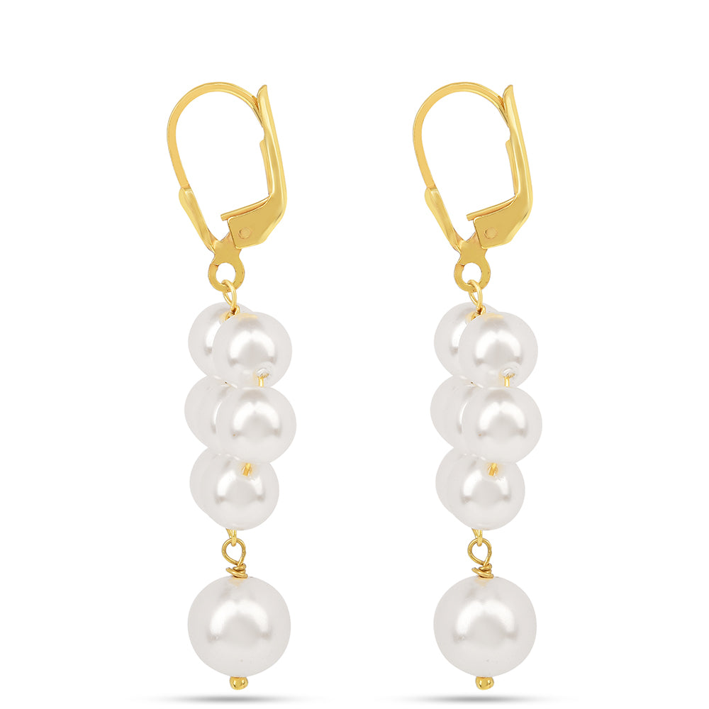 Arannyal Bevont Ezüst Fülbevaló Krém Édesvízi Kagylógyönggyel