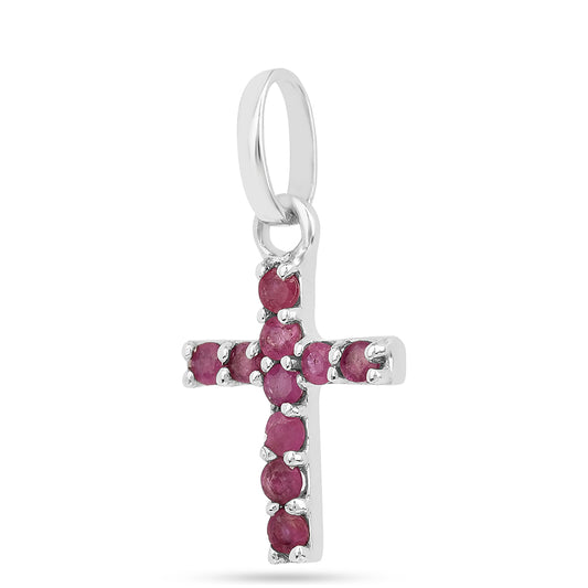 Kereszt Ezüst Medál Thai Rubinnal