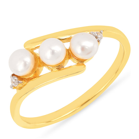 Arannyal Bevont Ezüst Gyűrű Krém Édesvízi Kagylógyönggyel és Fehér Cirkónnal