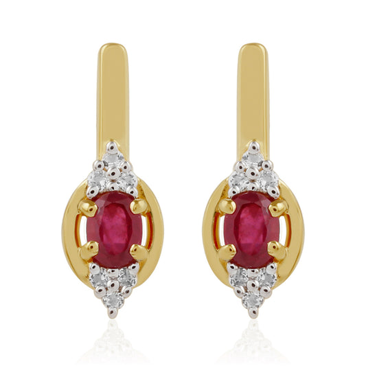 Arannyal Bevont Ezüst Fülbevaló Thai Rubinnal és Fehér Topázzal