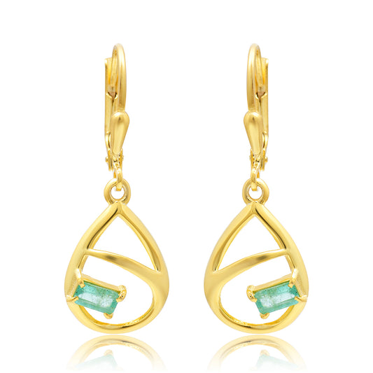 Arannyal Bevont Ezüst Fülbevaló Brazil Smaragddal