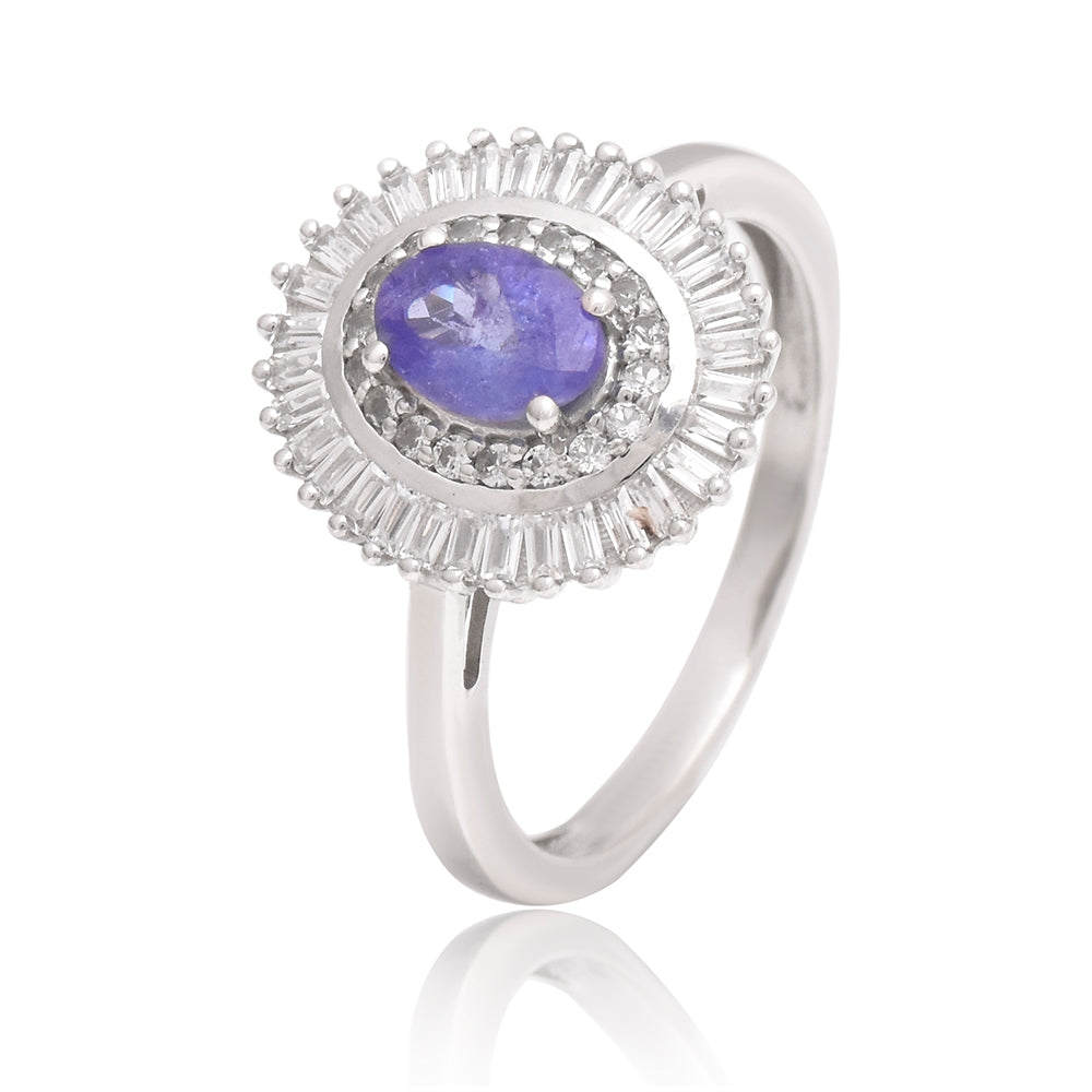 Ezüst Gyűrű "AAA" Osztályú Tanzanittal és Fehér Topázzal