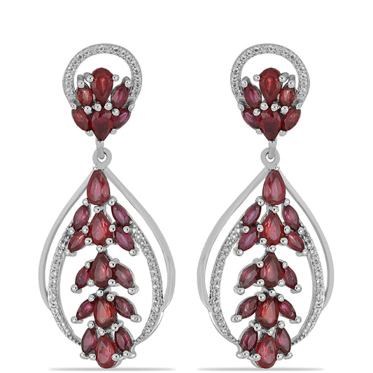 Ezüst Fülbevaló Madagaszkári Rubinnal és Fehér Topázzal