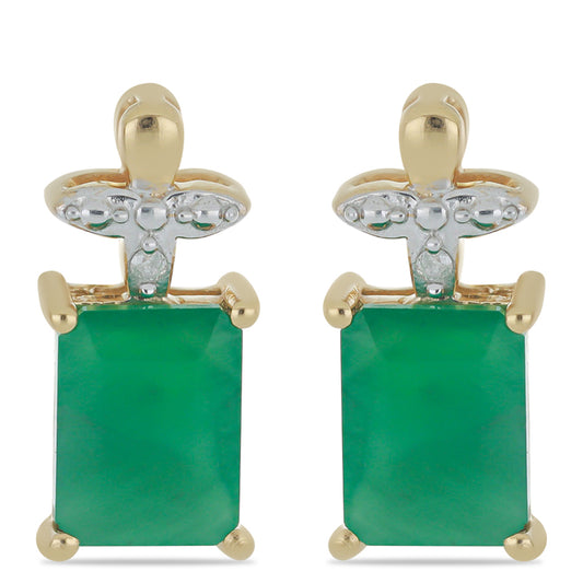 Arannyal Bevont Ezüst Fülbevaló Brazil Smaragddal és Fehér Gyémánttal