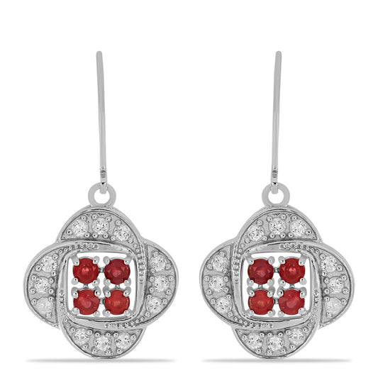 Ezüst Fülbevaló Madagaszkári Rubinnal és Fehér Topázzal
