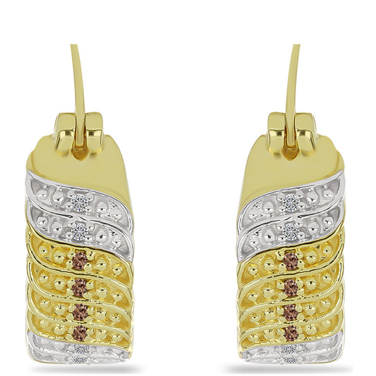 Arannyal Bevont Ezüst Fülbevaló Pezsgő Gyémánttal és Fehér Gyémánttal