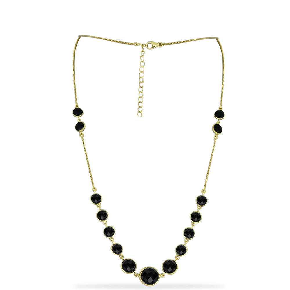 Arannyal Bevont Ezüst Nyaklánc Fekete Onixszal