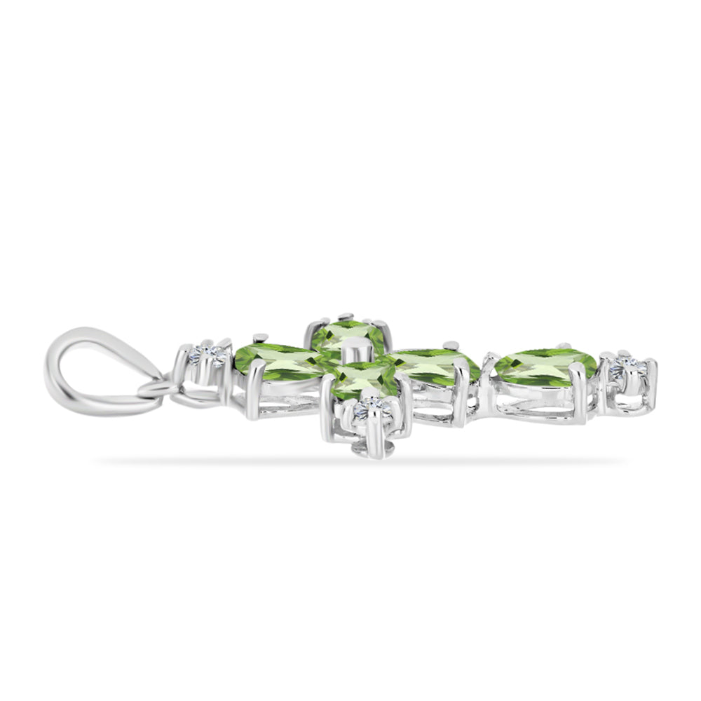 Kereszt Ezüst Medál Páfrányzöld Kvarccal és Fehér Topázzal