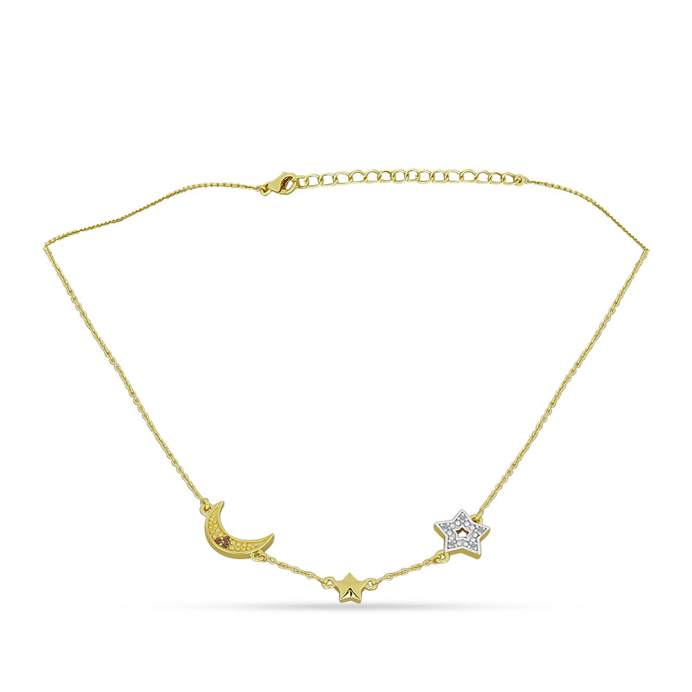 Arannyal Bevont Ezüst Nyaklánc Pezsgő Gyémánttal és Fehér Gyémánttal