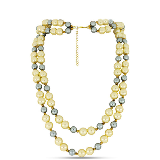 Arannyal Bevont Ezüst Nyaklánc Édesvízi Szürke Kagylógyönggyel és Sárga Édesvízi Kagylógyönggyel