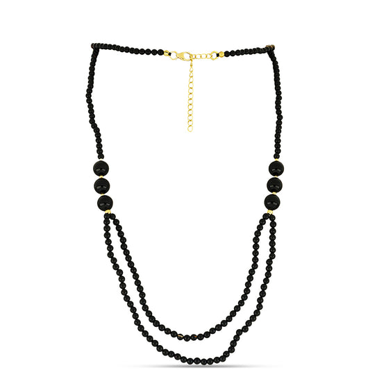 Arannyal Bevont Ezüst Nyaklánc Suwari Fekete Onixszal