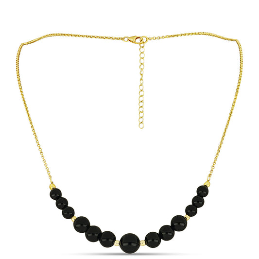 Arannyal Bevont Ezüst Nyaklánc Suwari Fekete Onixszal