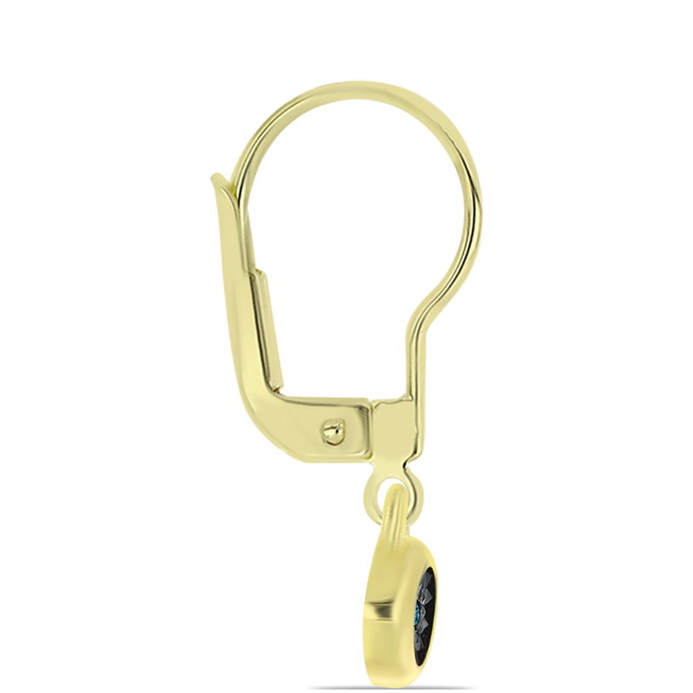 Arannyal Bevont Ezüst Fülbevaló Kék Gyémánttal