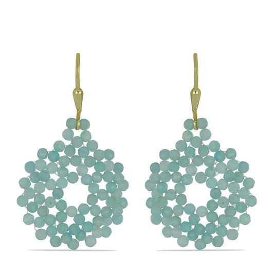 Arannyal Bevont Ezüst Fülbevaló Amazonittal