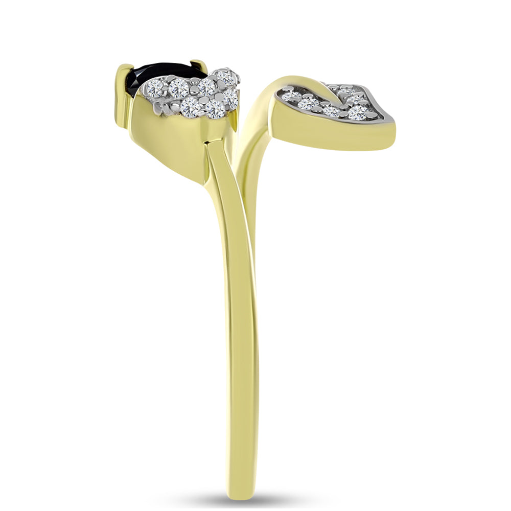 Arannyal Bevont Ezüst Gyűrű Fekete Spinellel és Fehér Topázzal