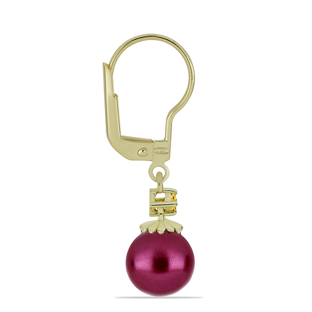 Arannyal Bevont Ezüst Fülbevaló Lila színű Édesvízi Kagylógyönggyel és Ural Citrinnel