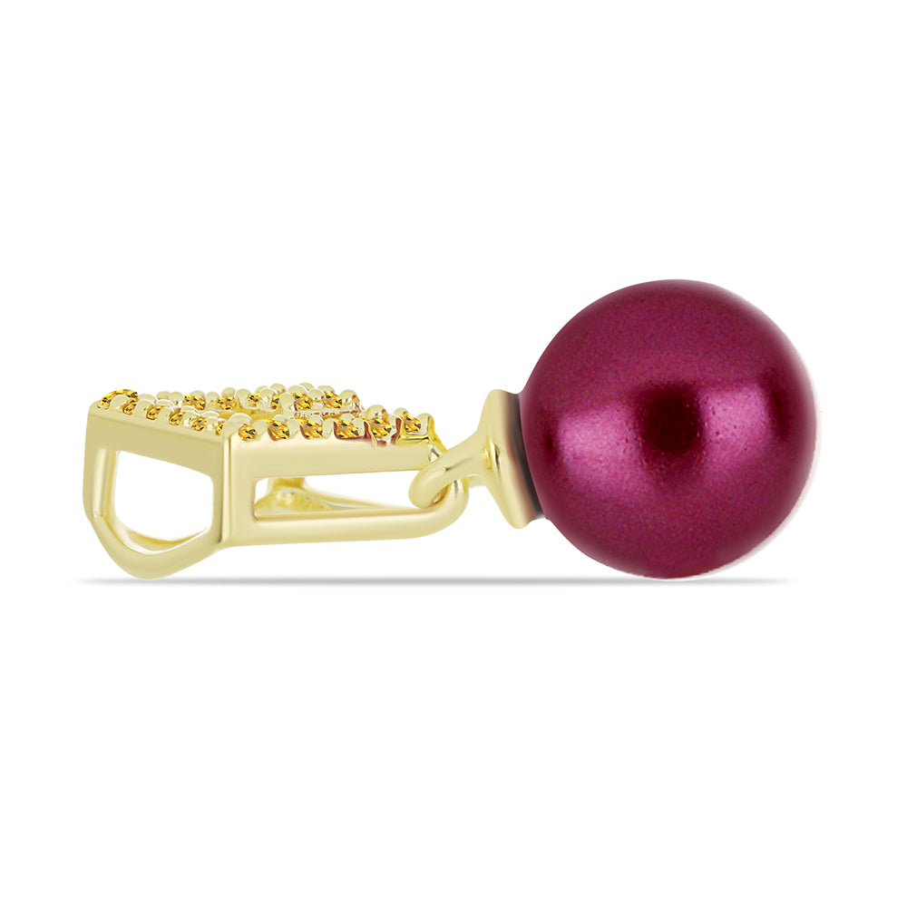 Arannyal Bevont Ezüst Medál Lila színű Édesvízi Kagylógyönggyel és Ural Citrinnel