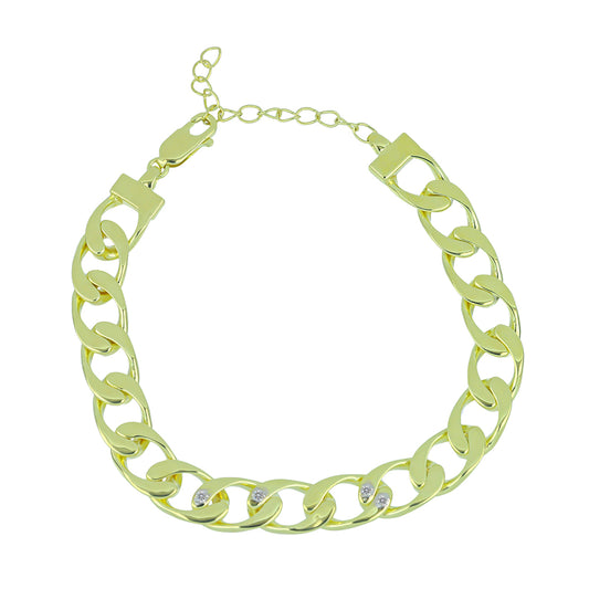 Arannyal Bevont Ezüst Karkötő Fehér Gyémánttal