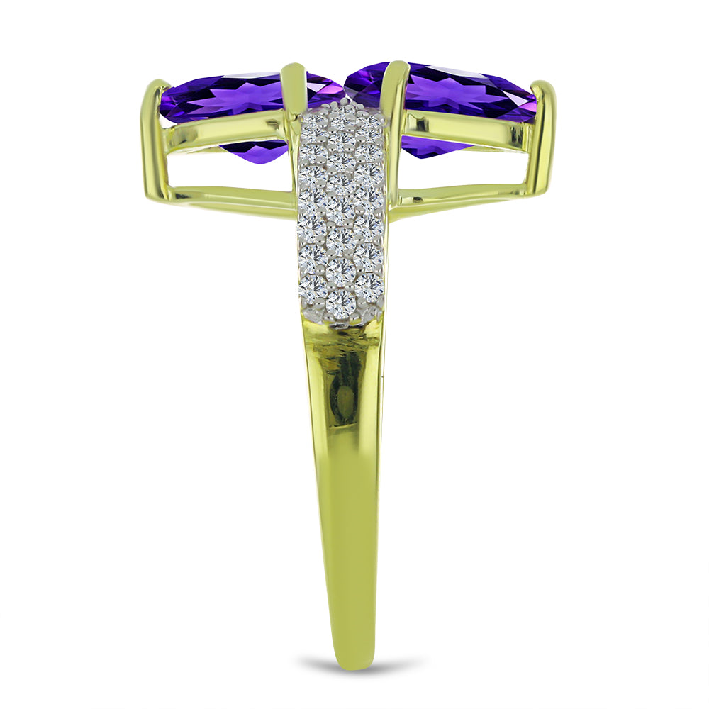 Arannyal Bevont Ezüst Gyűrű Marokkói Ametiszttel és Fehér Topázzal