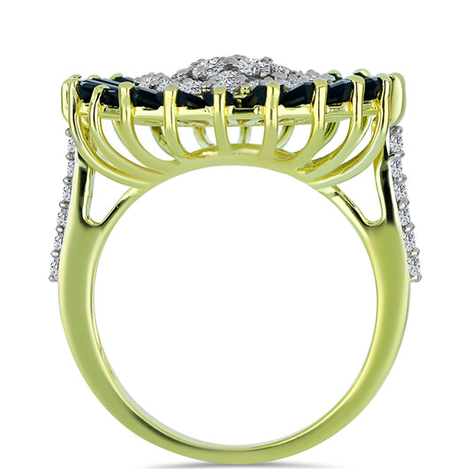 Arannyal Bevont Ezüst Gyűrű Obszidiánnal és Fehér Topázzal