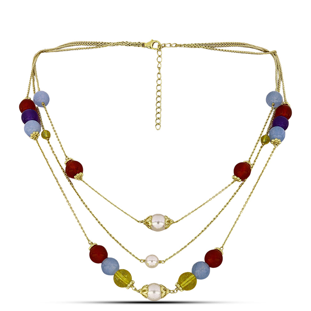 Arannyal Bevont Ezüst Nyaklánc Bíbor Jádéval és Ural Citrinnel