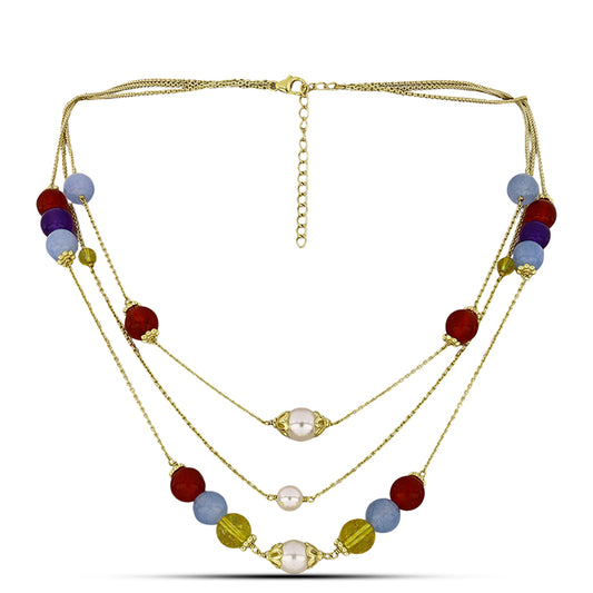 Arannyal Bevont Ezüst Nyaklánc Bíbor Jádéval és Ural Citrinnel