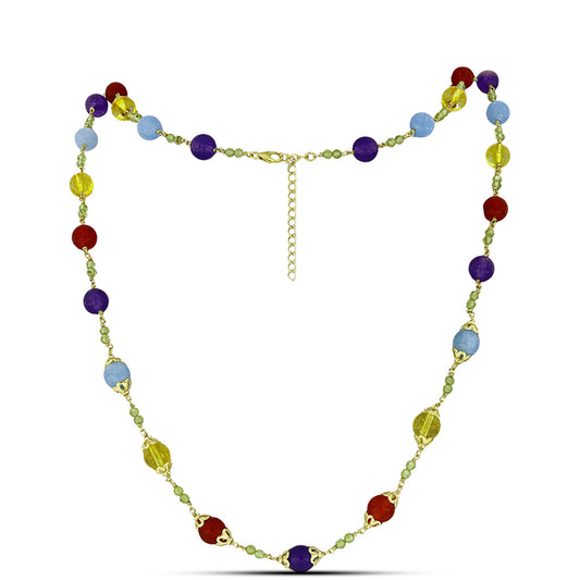 Arannyal Bevont Ezüst Nyaklánc Bíbor Jádéval és Ural Citrinnel