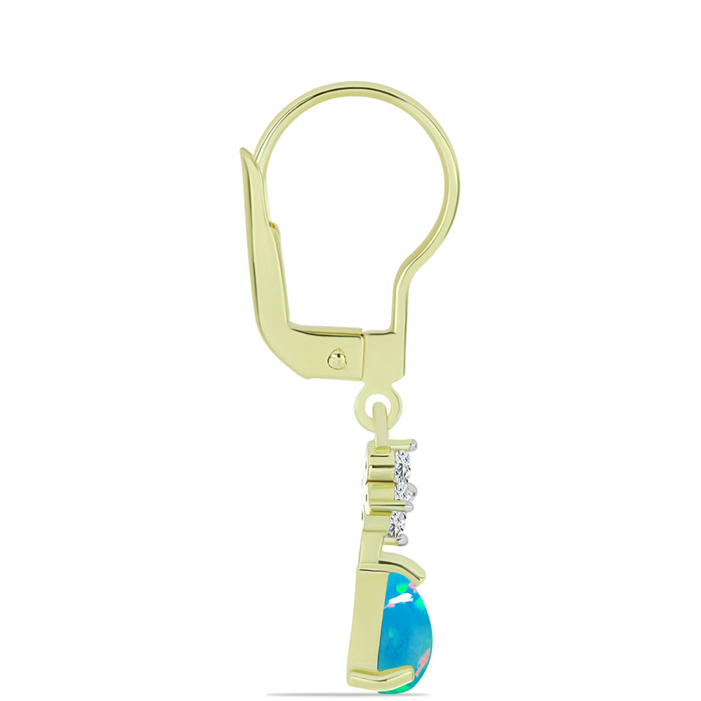 Arannyal Bevont Ezüst Fülbevaló Etiópiai Paraiba Kék Opállal és Fehér Topázzal