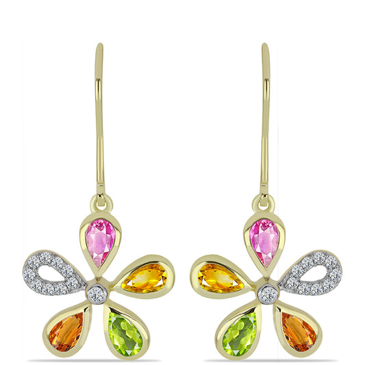 Arannyal Bevont Ezüst Fülbevaló Rosebery Szivárvány Zafírral és Fehér Topázzal