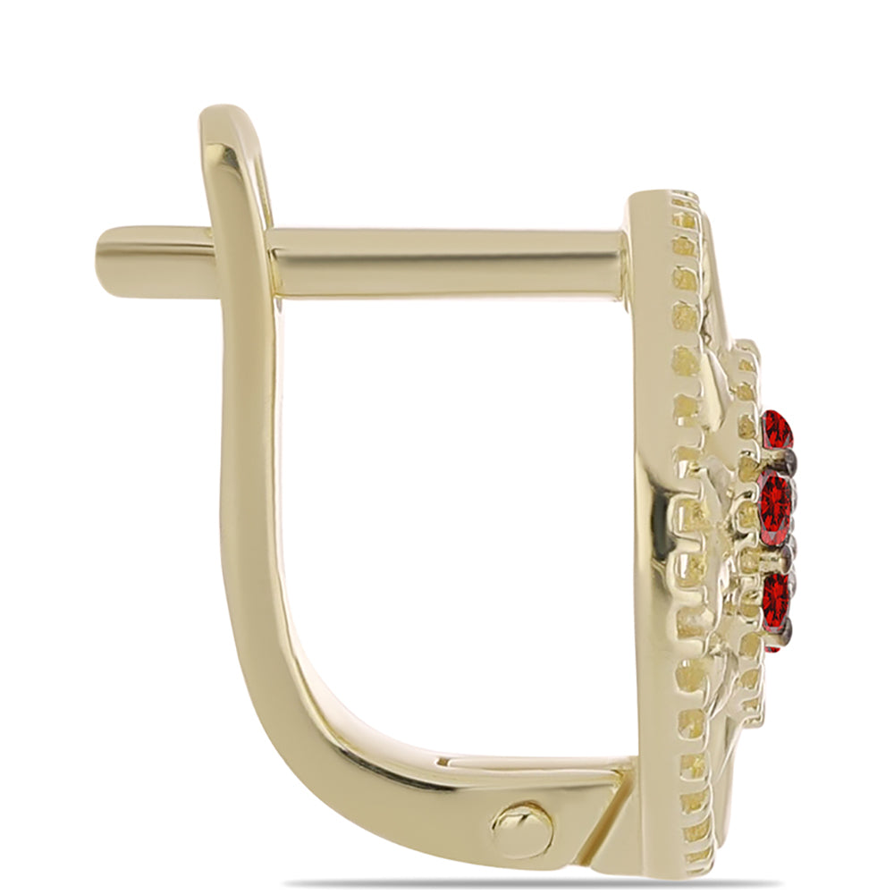 Arannyal Bevont Ezüst Fülbevaló Vörös Gyémánttal és Fehér Gyémánttal