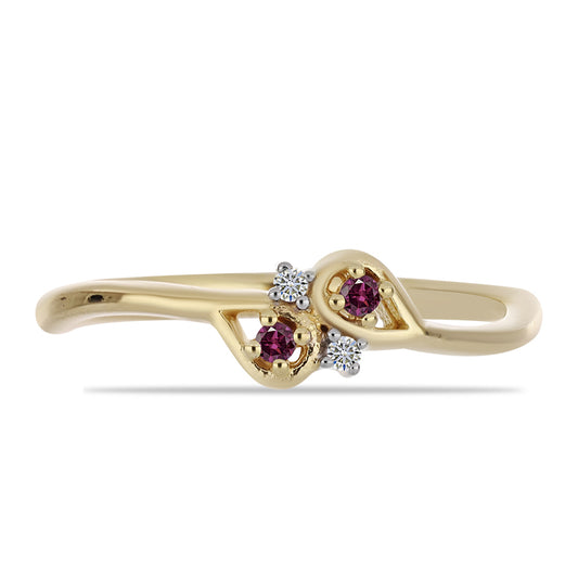 Arannyal Bevont Ezüst Gyűrű Bíbor Gyémánttal és Fehér Gyémánttal