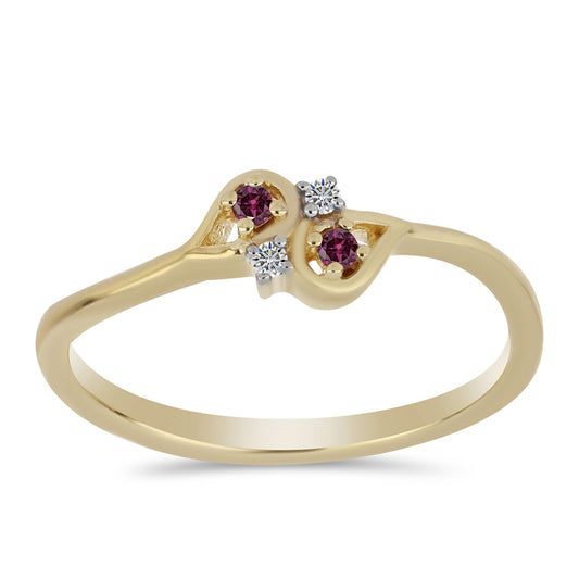 Arannyal Bevont Ezüst Gyűrű Bíbor Gyémánttal és Fehér Gyémánttal