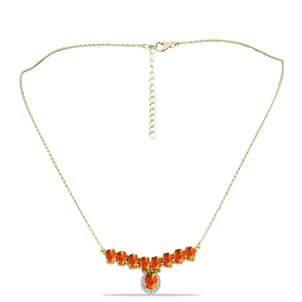 Arannyal Bevont Ezüst Nyaklánc Amerikai Tűzopállal és Fehér Topázzal