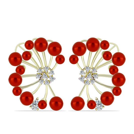 Arannyal Bevont Ezüst Fülbevaló Vörös Édesvízi Kagylógyönggyel és Fehér Topázzal