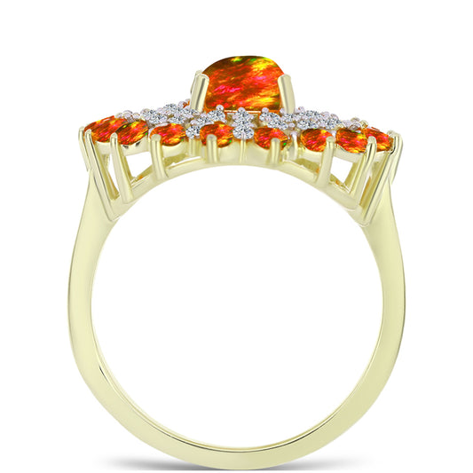 Arannyal Bevont Ezüst Gyűrű Amerikai Tűzopállal és Fehér Topázzal