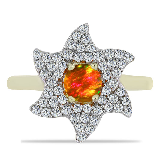 Arannyal Bevont Ezüst Gyűrű Amerikai Tűzopállal és Fehér Topázzal