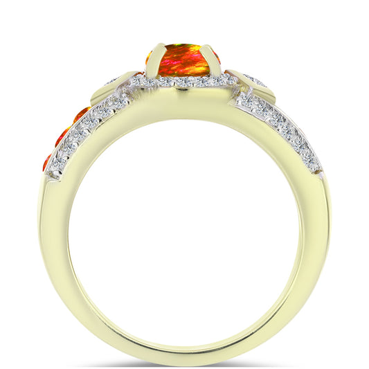 Arannyal Bevont Ezüst Gyűrű Amerikai Tűzopállal és Fehér Topázzal