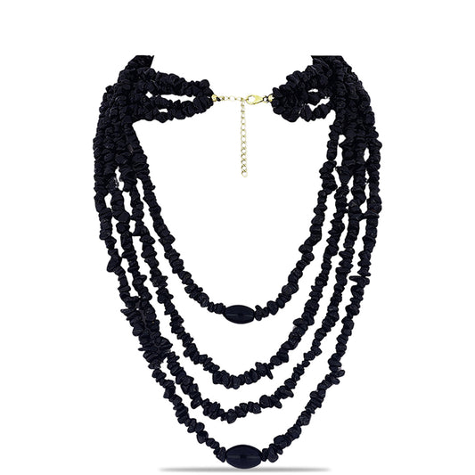 Arannyal Bevont Ezüst Nyaklánc Suwari Fekete Onixszal