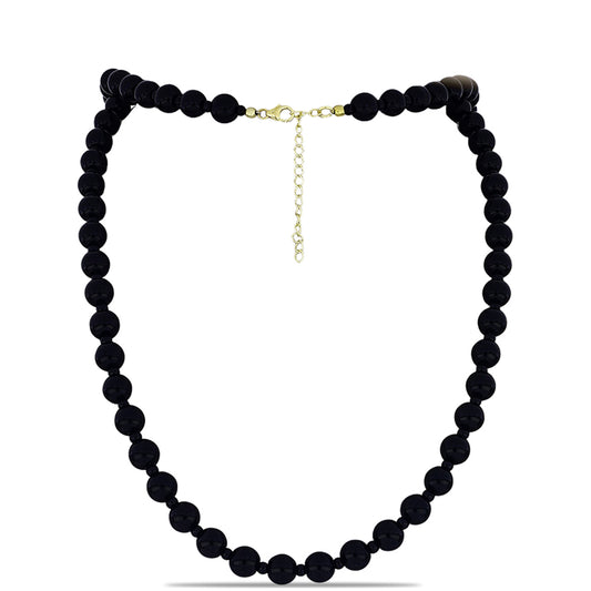 Arannyal Bevont Ezüst Nyaklánc Suwari Fekete Onixszal