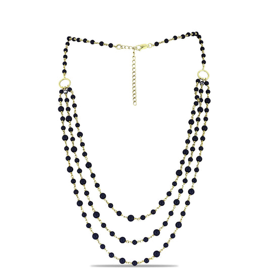 Arannyal Bevont Ezüst Nyaklánc Suwari Fekete Onixszal