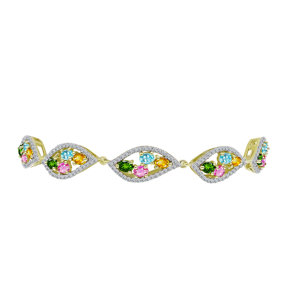 Arannyal Bevont Ezüst Karkötő Csakra Tourmalinnal és Fehér Topázzal