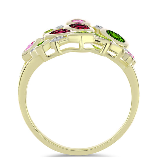 Arannyal Bevont Ezüst Gyűrű Csakra Tourmalinnal és Fehér Topázzal