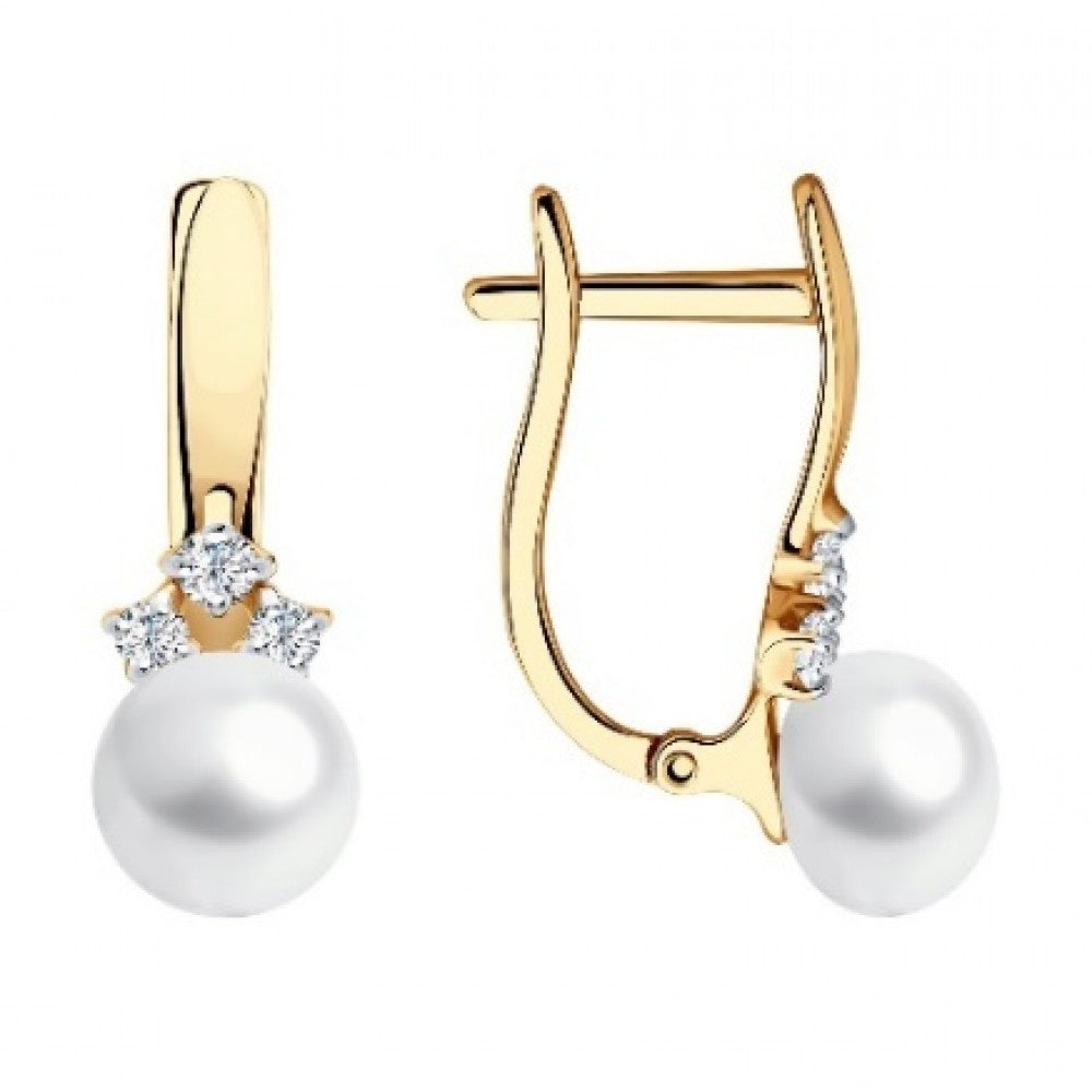 Arannyal Bevont Ezüst Fülbevaló Fehér Édesvízi Kagylógyönggyel és Fehér Topázzal