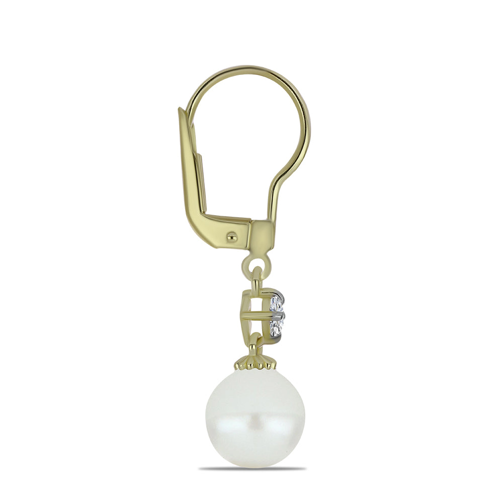 Arannyal Bevont Ezüst Fülbevaló Fehér Édesvízi Kagylógyönggyel és Fehér Topázzal