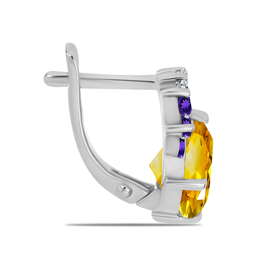 Ezüst Fülbevaló Ural Citrinnel és Marokkói Ametiszttel