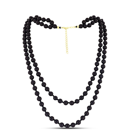 Arannyal Bevont Ezüst Nyaklánc Fekete Onixszal