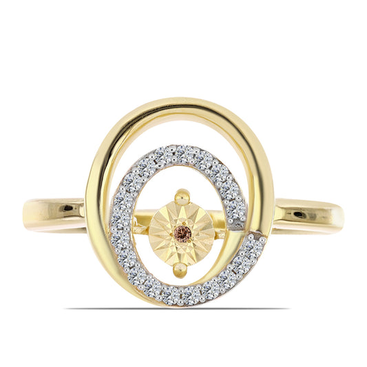 Arannyal Bevont Ezüst Gyűrű Kognak Gyémánttal és Fehér Topázzal